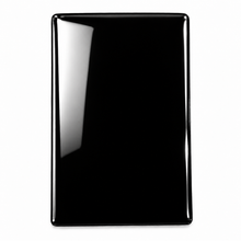 Load image into Gallery viewer, A glossy black rectangular plate or tray with rounded corners, shown from a top-down view on a plain white background.