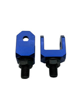 Load image into Gallery viewer, Two blue metal brackets with screws on a gray background
