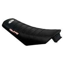 Load image into Gallery viewer, Black motorcycle seat cover with 'Guts' branding on a white background
