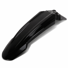 Load image into Gallery viewer, A glossy black plastic motorcycle or dirt bike front fender, shown at a three-quarter angle on a clean white background.
