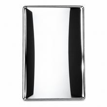 Load image into Gallery viewer, A rectangular polished silver metal tray with rounded corners, shown on a plain white background.
